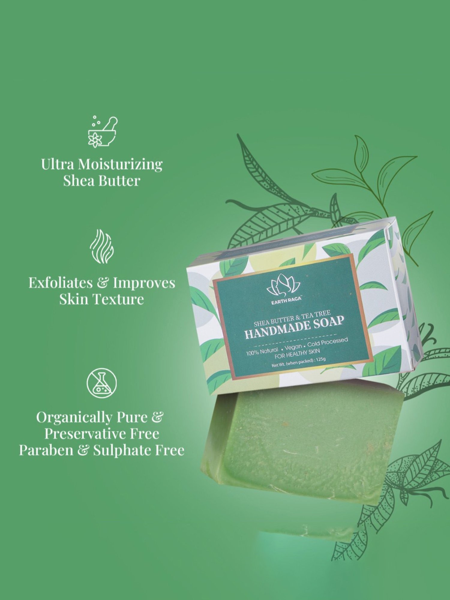 Earthraga Shea Butter & Tea Tree Handmade Soap - 125 gm