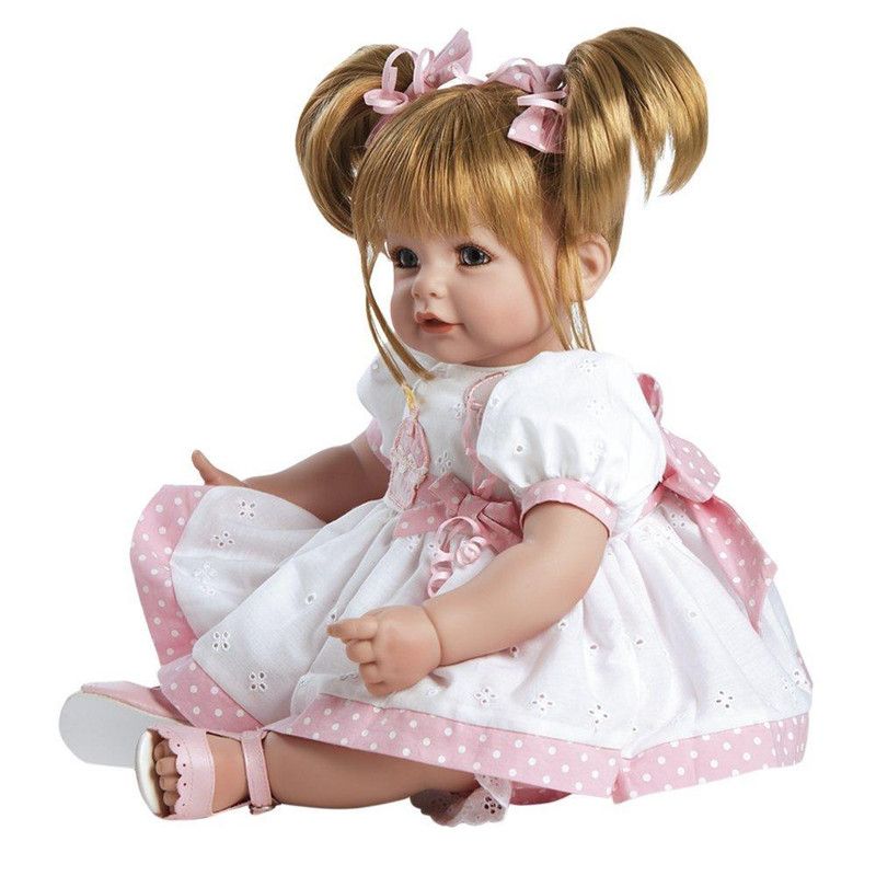 Adora Toddler Doll Happy Birthday Baby with fancy appliqud birthday dress and pink sandals, 20 inches
