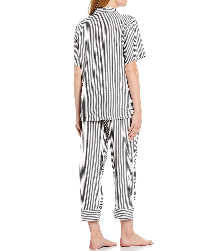 Papinelle Striped Print Short Sleeve Woven Cropped Coordinating Pajama Set