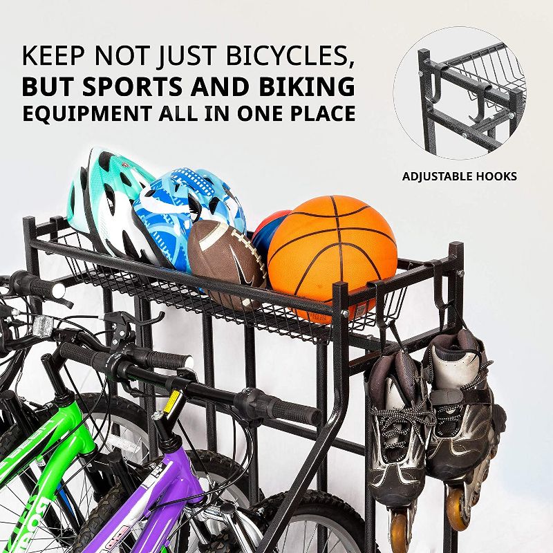 RaxGo 3 Bicycle Floor Parking Stand, Free Standing Bike Rack & Sports Storage Organizer for Garage