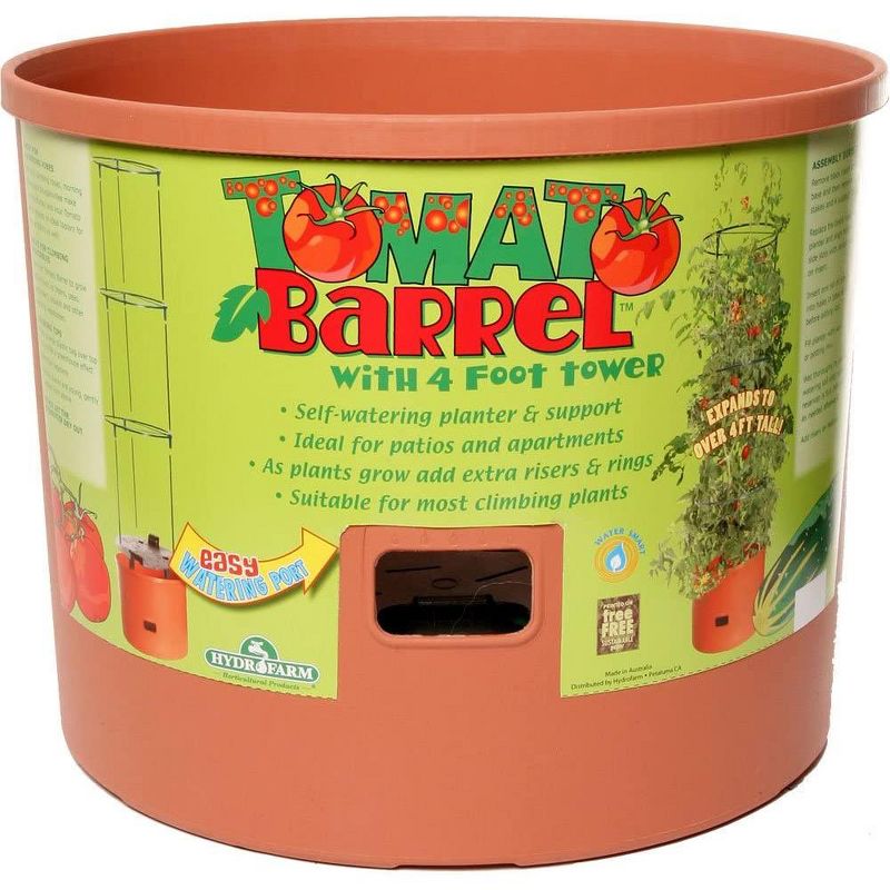 Hydrofarm GCTB Tomato Barrel Pot Garden Planting System and 4 Foot Trellis Tower