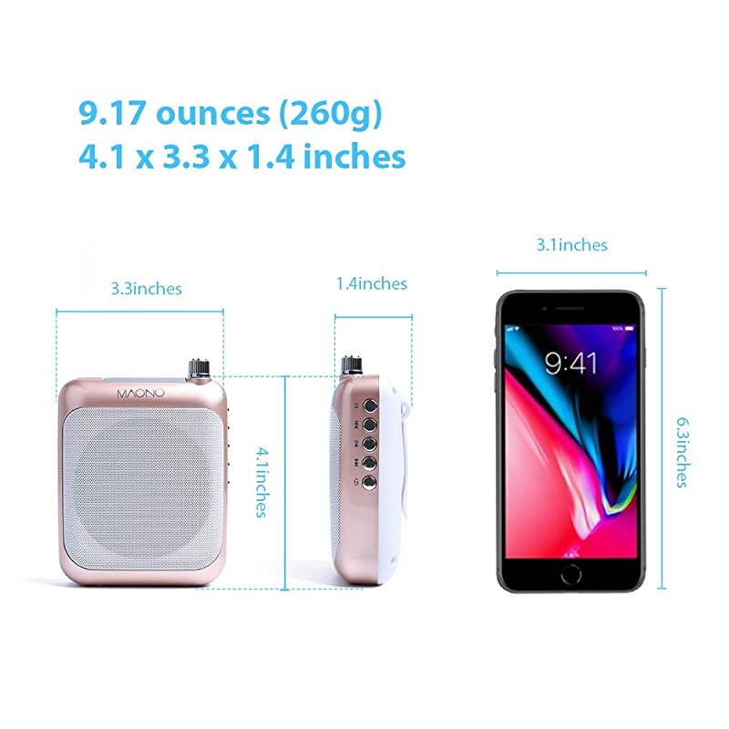 Voice Amplifier  AUC01 Lightweight Cardioid Rechargeable Wired Microphone with Waistband and LED Display Support FMMP3TF Card for Coaches Tour Guides Kindergartener MeetingGold