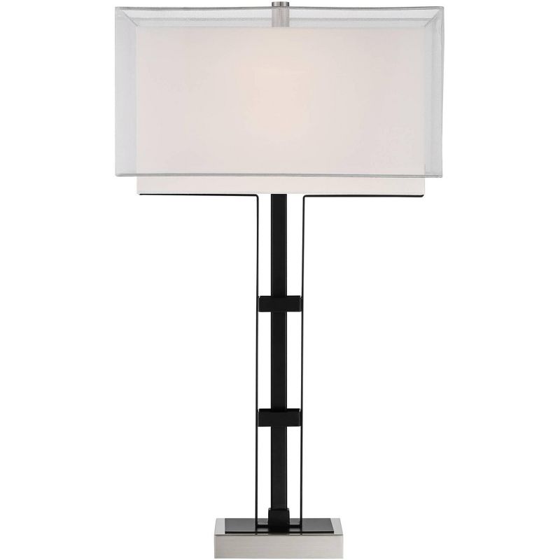 Franklin Iron Works Industrial Table Lamp with USB Charging Port Black Nickel Double Shade Living Room Bedroom House Bedside Home