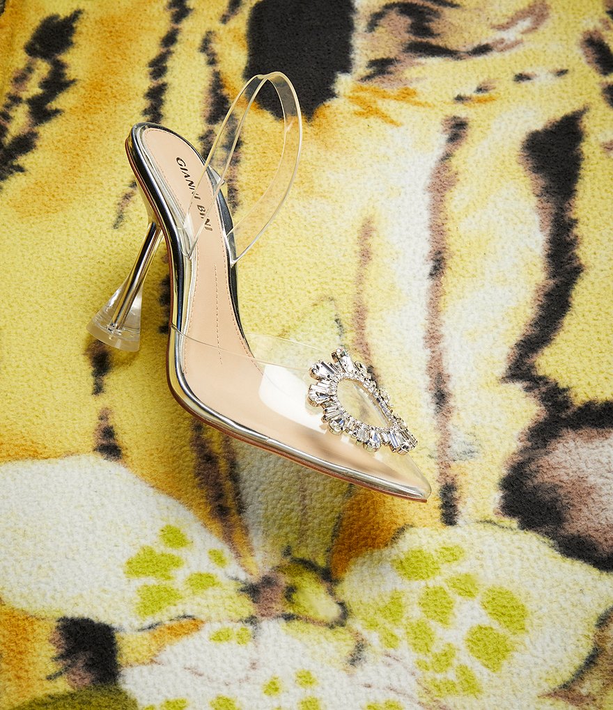 Gianni Bini Vivyee Clear Rhinestone Pointed Toe Sculptural Heel Pumps