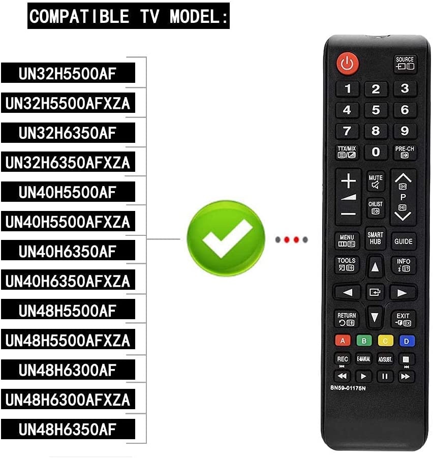 Universal Remote Control for Samsung QN65Q60AAFXZA and All Other Samsung Smart TV Models LCD LED 3D HDTV QLED Smart TV BN59-01199F AA59-00786A BN59-01175N