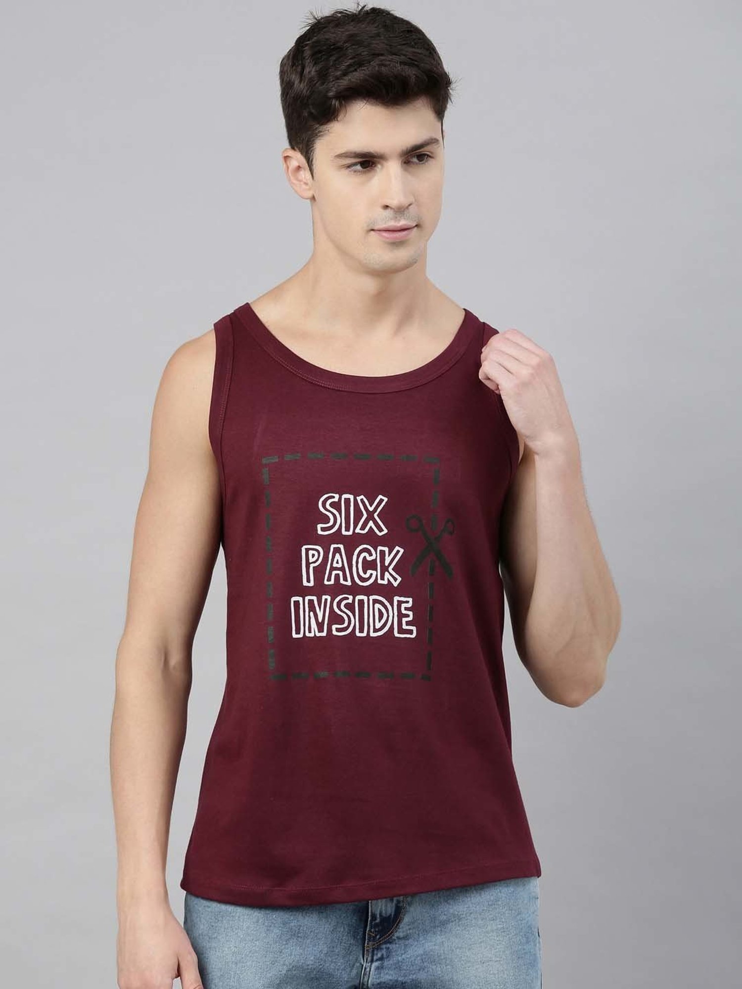 Bushirt Maroon Printed Cotton Vest