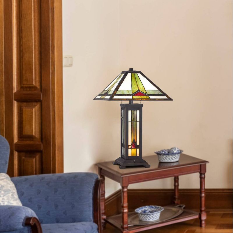 24.5" Tiffany Resin Mission Design Table Lamp with Hand Cut Glass Shade (Includes Light Bulb) Dark Brown - Cal Lighting