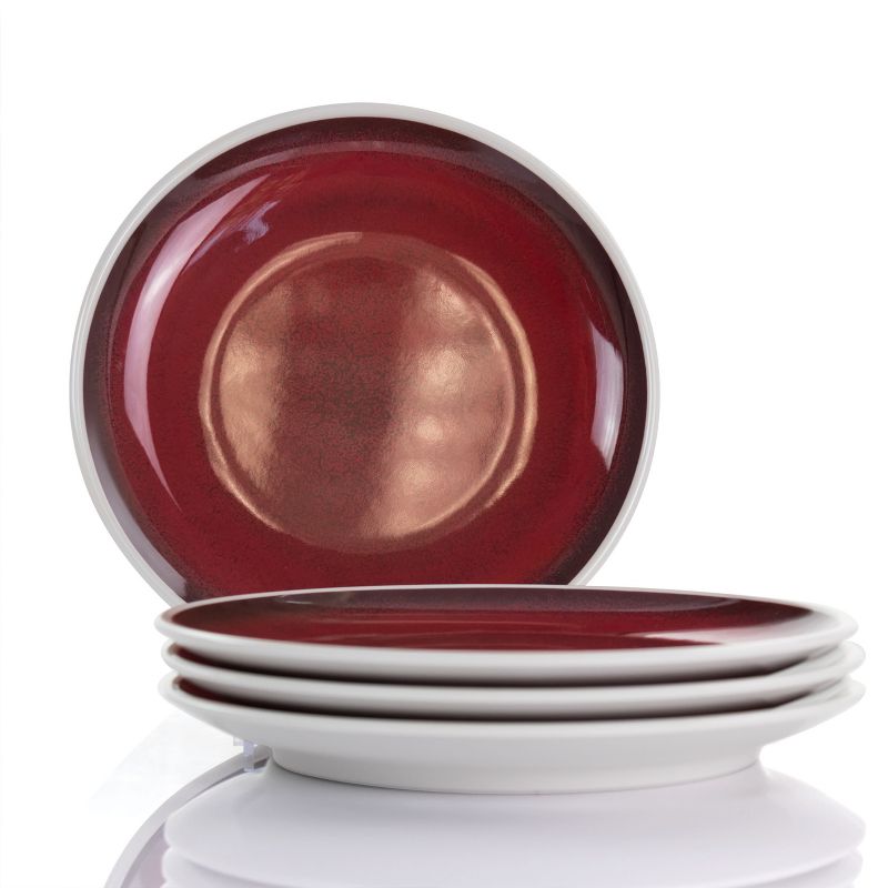 Studio California Cobalt Bay 4 Piece 9 Inch Melamine Round Dessert Plate Set in Red