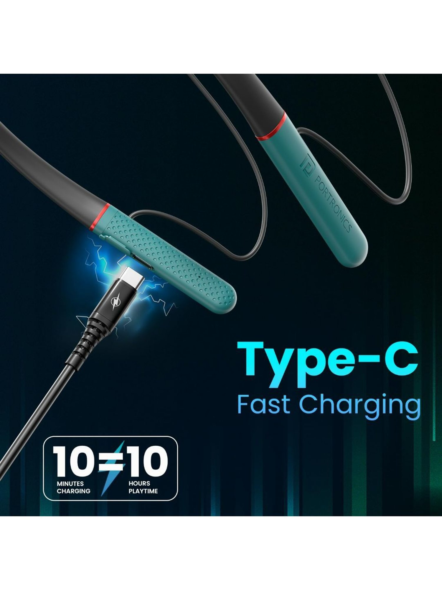 Portronics Harmonics X2 Bluetooth Neckband with Upto 40Hours Playtime, HD Mic (Black)