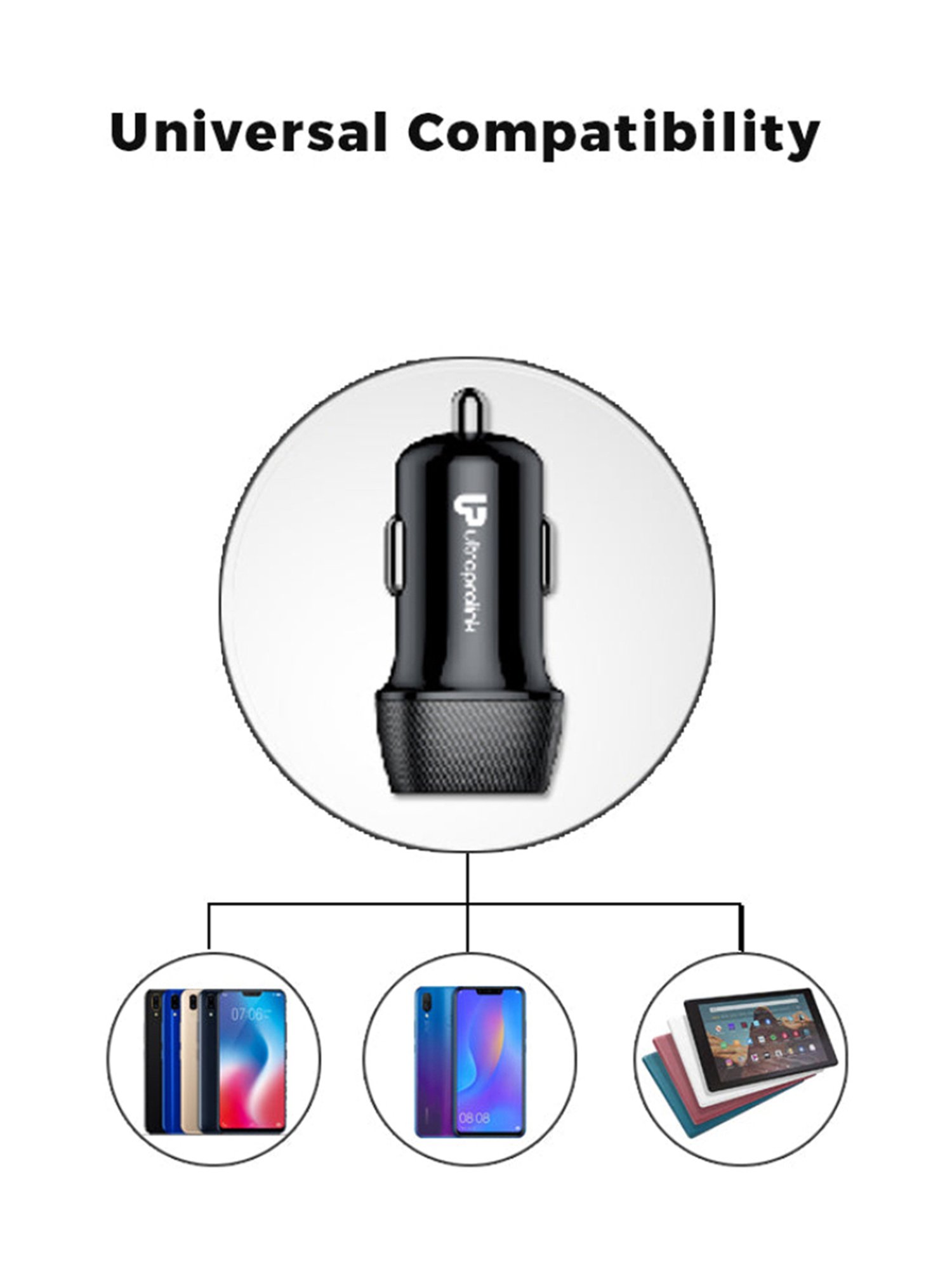 Ultraprolink UM1094C Mach 24 Dual USB Fast Car Charger with Dual USB Ports Port (Black)