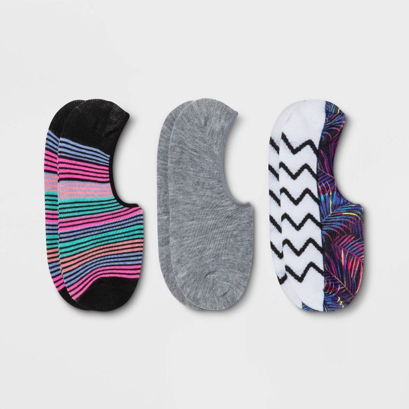 Women's Palm Print 3pk Liner Socks - Xhilaration™ Black/Gray 4-10