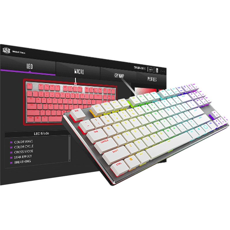 Cooler Master SK630 Keyboard - Cable Connectivity - USB 2.0 Type A Interface - PC - Mechanical Keyswitch - Silver/White
