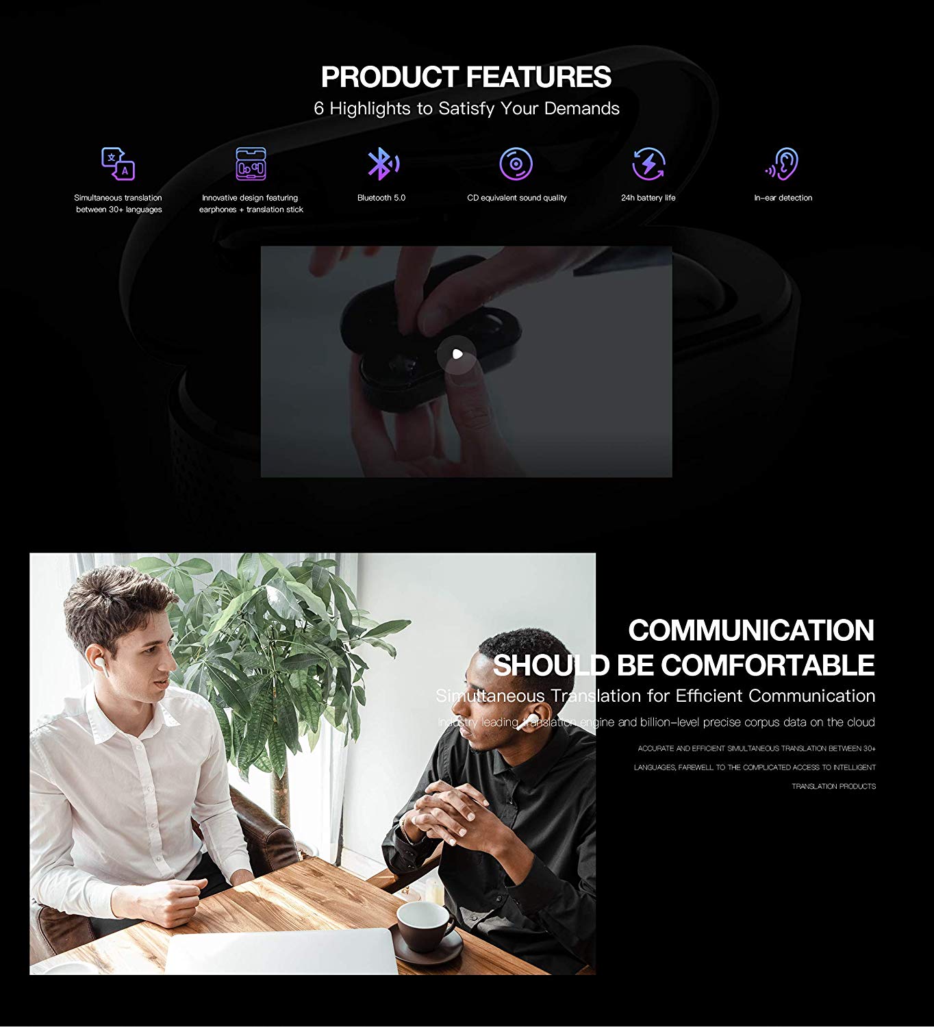 Language Translator-True Wireless Stereo Real Time Earbud Translator with Built in Voice Translating in Charging Case, Wireless Bluetooth Translator with APP Available for iOS & Android