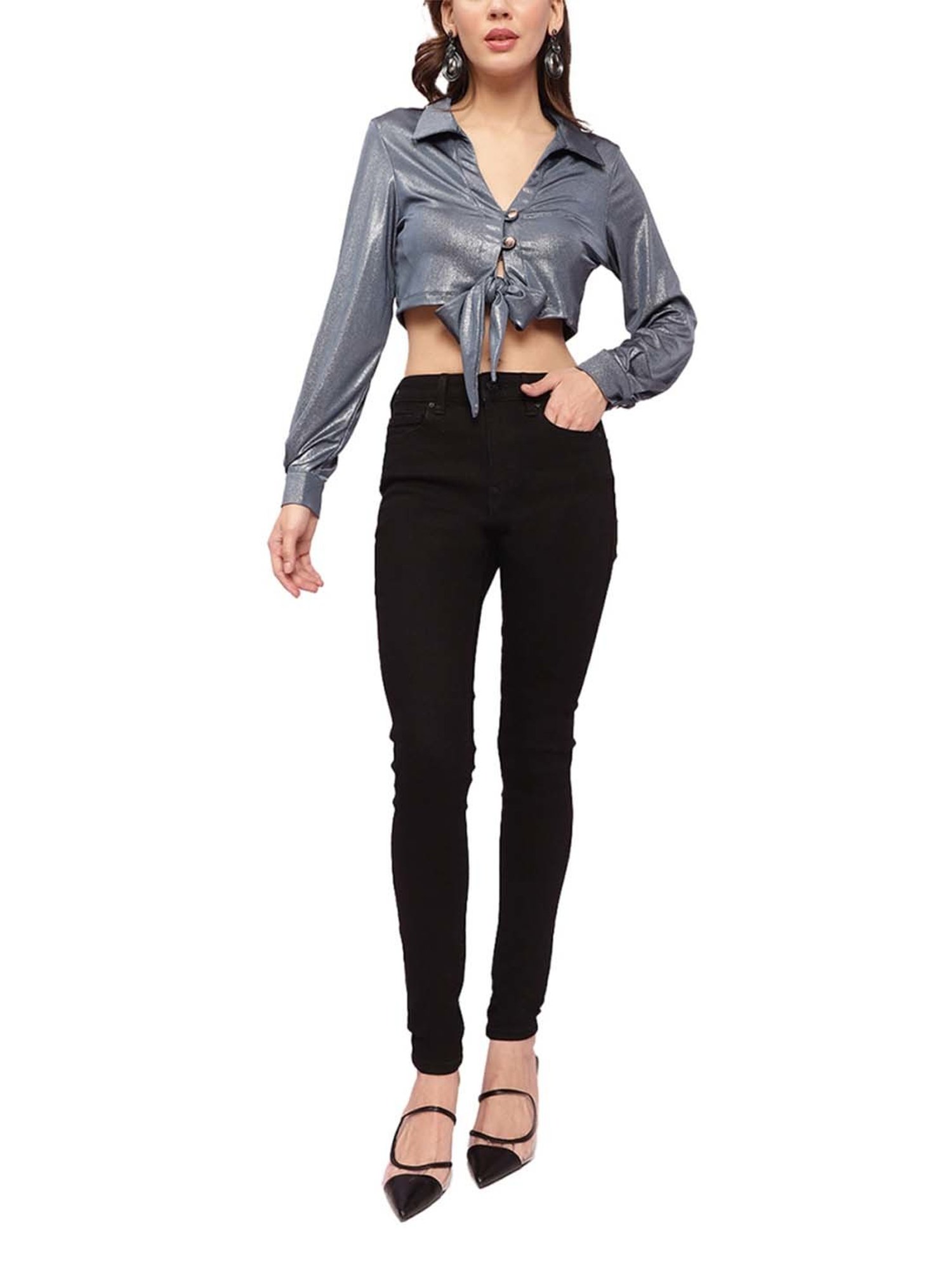 KENDALL + KYLIE Grey Slim Fit Shirt