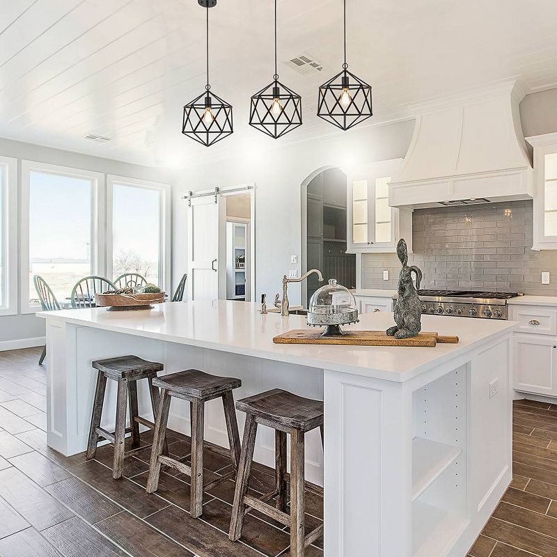 12.5" Metal Geometric Open Cage Mini Pendant Black - Cresswell Lighting