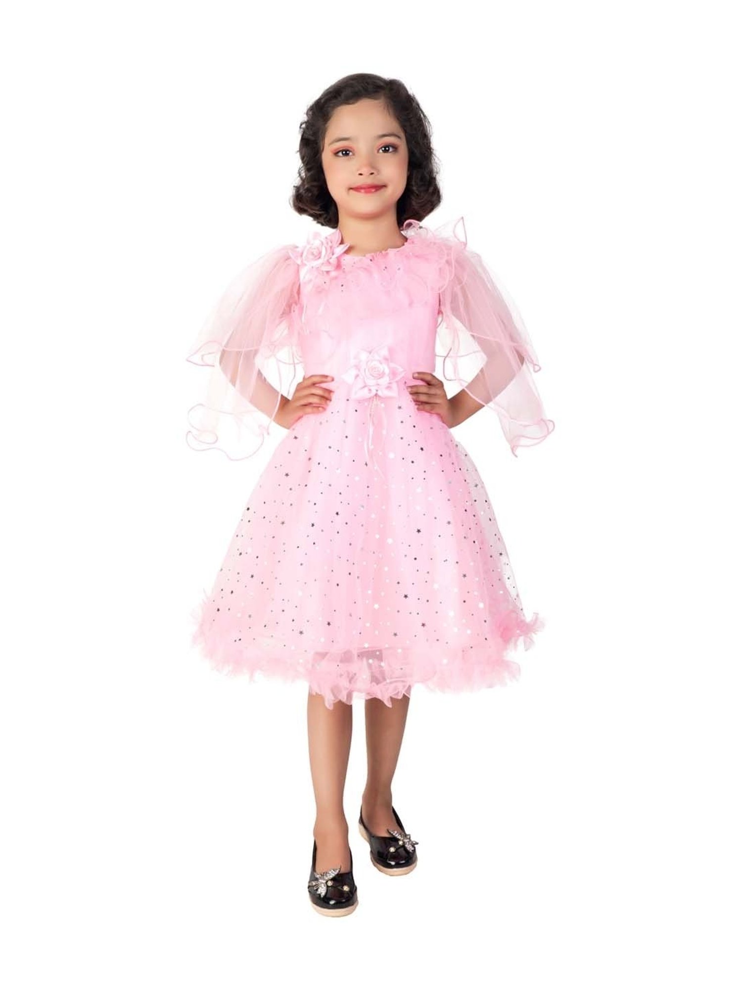 Ahhaaaa Kids Pink Cotton Embellished Dress