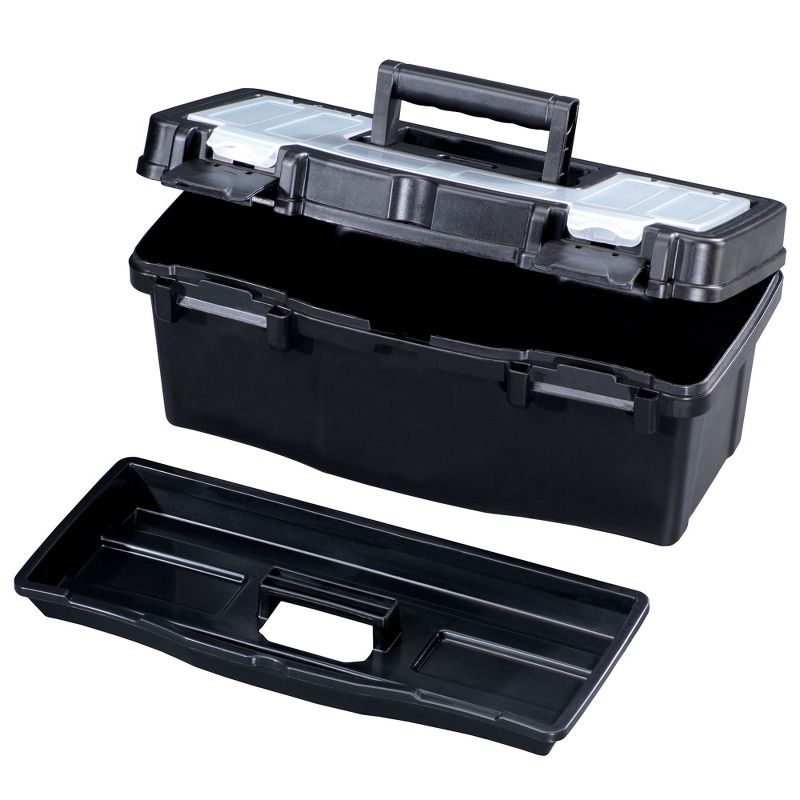 Stack-On PTB-12LS 12 Inch Portable Plastic Lockable Tool Box Chest with Lid Organizer Storage, Removable Tray, and Flip Up Handle
