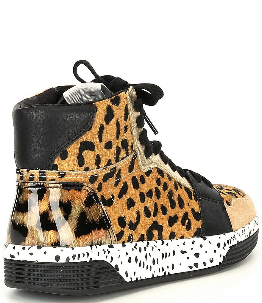 Steve Madden Freethrow-L Leopard Print Haircalf Lace-Up Wedge Sneakers
