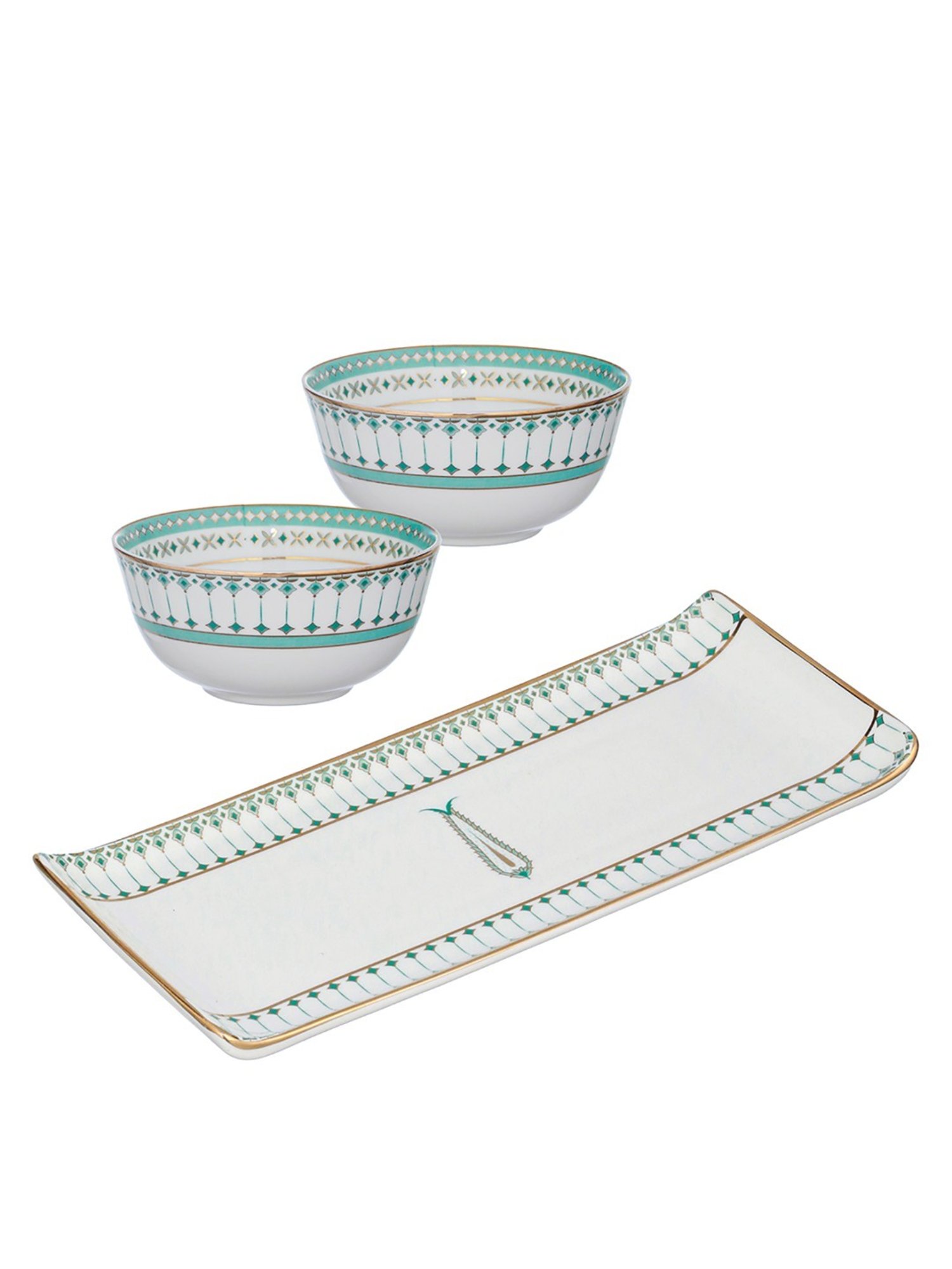 Trovea's Momentum 24K Gold Green Ceramic Bowls and Tray Set