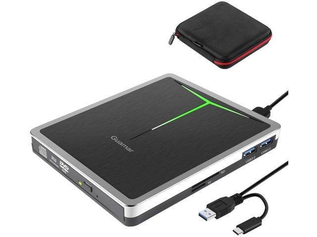 External CD DVD Drive Guamar 5 in 1 USB 3.0 USB C CD DVD Drive CD Player Burner Writer Optical Drive Compatible with Laptop/MacBook/Windows/PC Supports SD Card/TF Card/2 USB 3.0 Transfers (Silver)