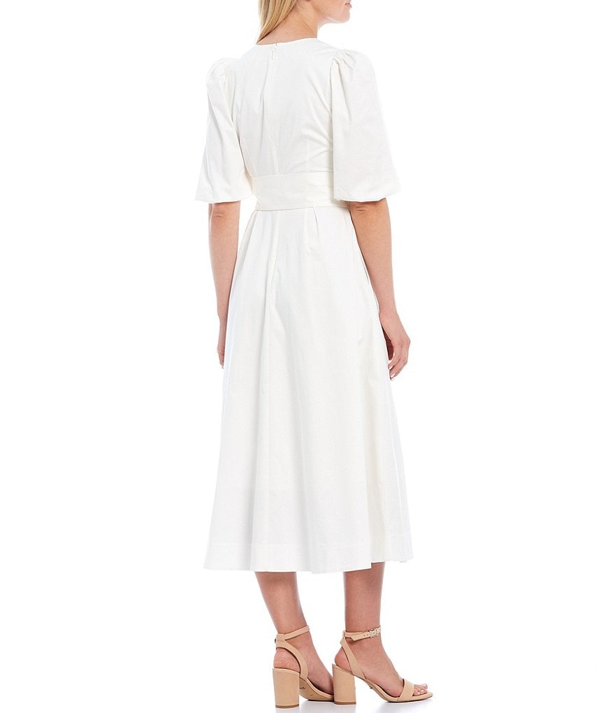 Ted Baker London Popppyy V-Neck Belted Waist Puff Sleeve Midi Dress
