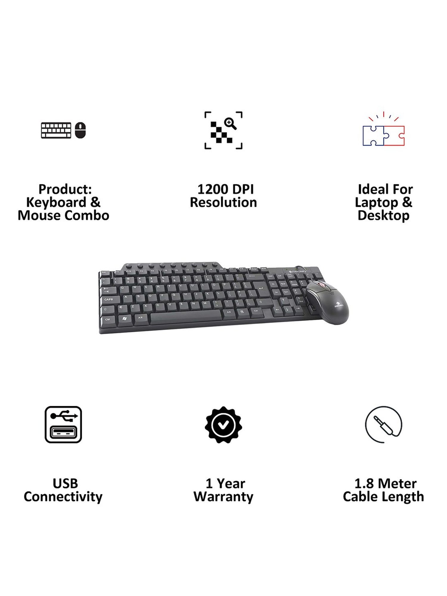 Zebronics Zeb-Judwaa 555 Wired Keyboard & Mouse Combo (Black)