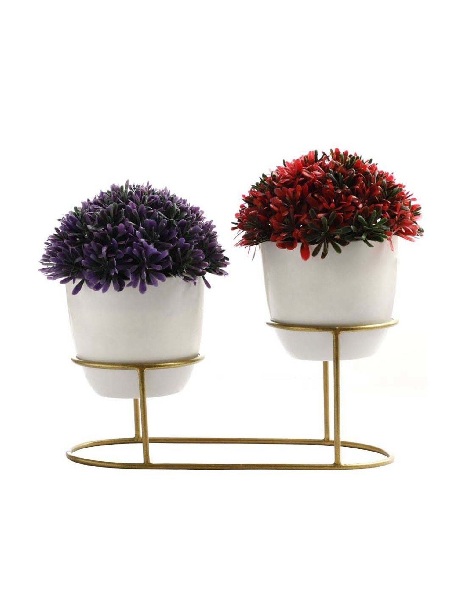 Foliyaj Multicolor Plastic Artificial Plants With Metal Holder - Set of 2
