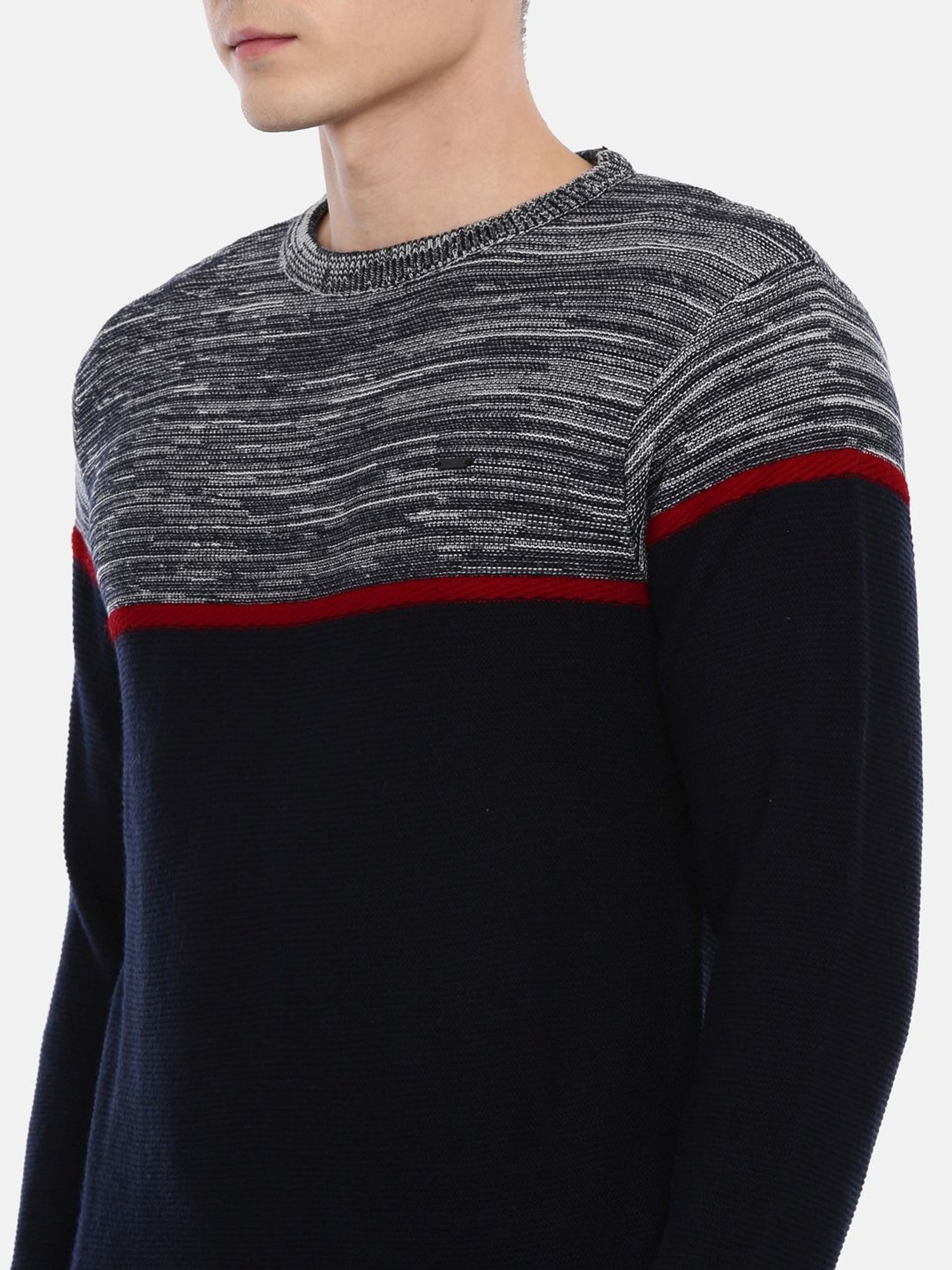 Proline Navy Comfort Fit Colour Block Sweater