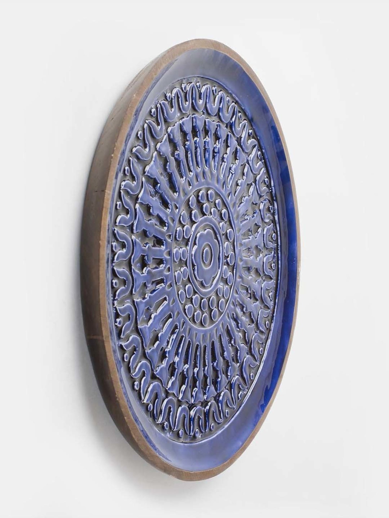 Fabindia Home Gulmohar Blue Wood Hand Carved Wall Plate