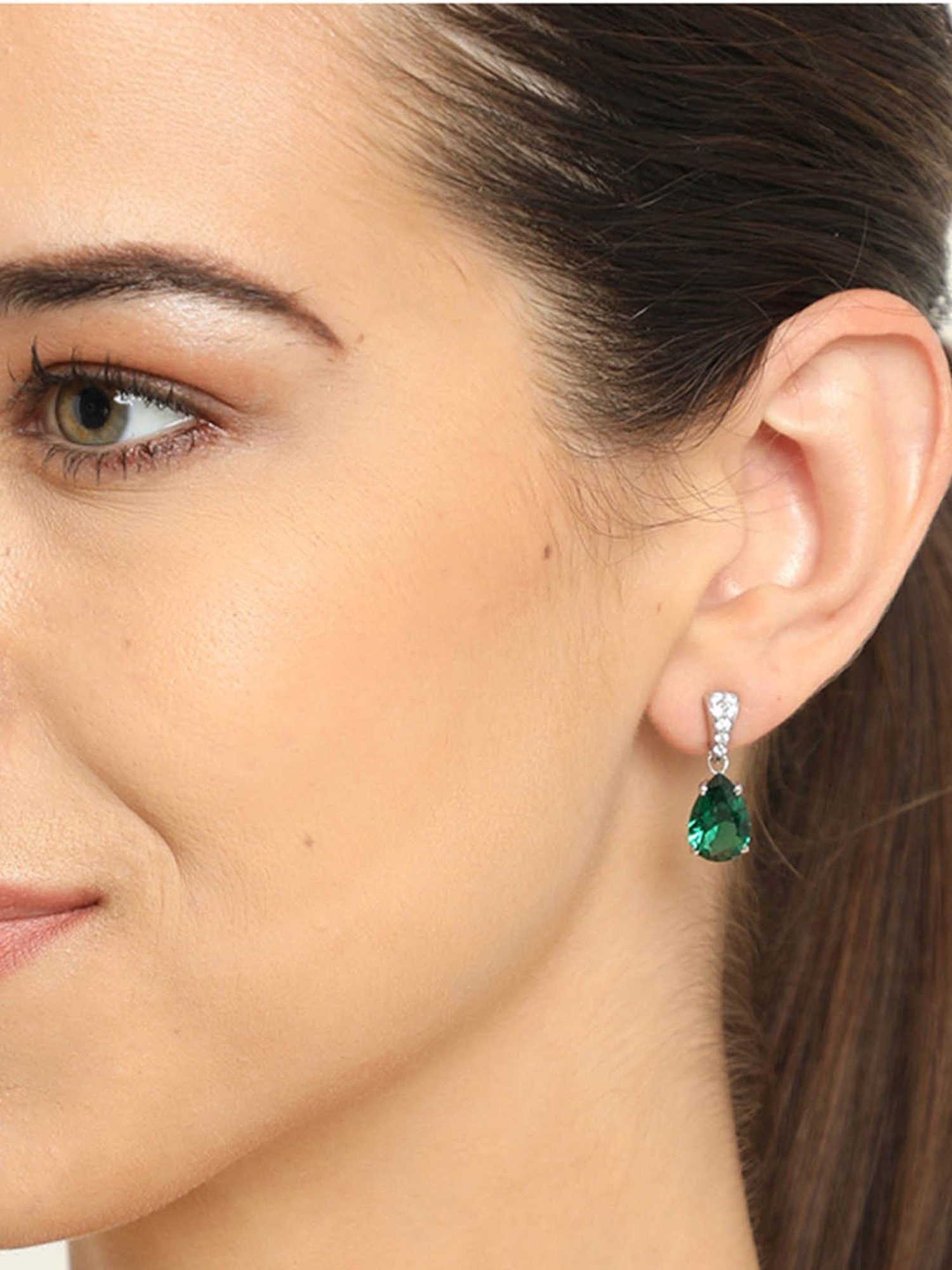 Clara 92.5 Sterling Silver Swiss Zirconia Dark Green Tear Drop Earrings