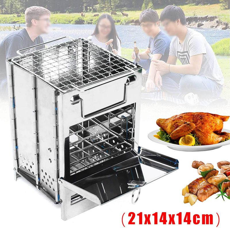 LOYALHEARTDY Stainless Steel Square Silver Foldable Barbecue Grill Outdoor Camping Picnic Puts Firewood Stove
