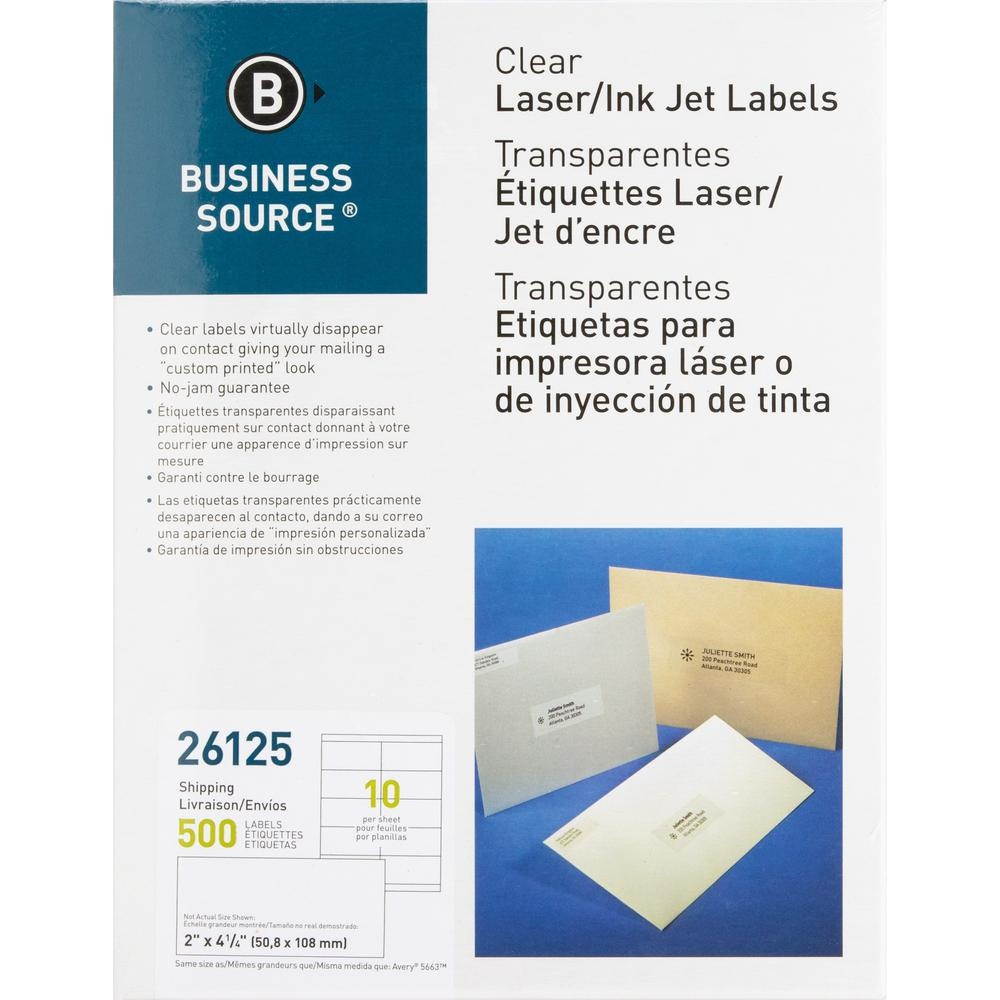 Business Source Shipping Labels Laser Permanent 2"x4-1/4" 500/PK Clear 26125