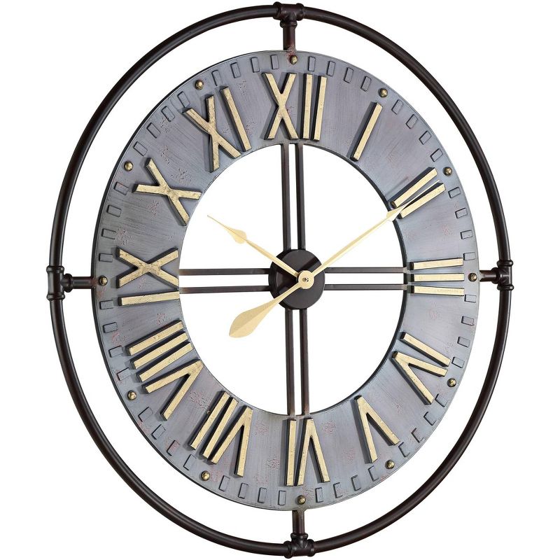 River Parks Studio Industry 33" Wide Steel and Gold Open-Face Wall Clock