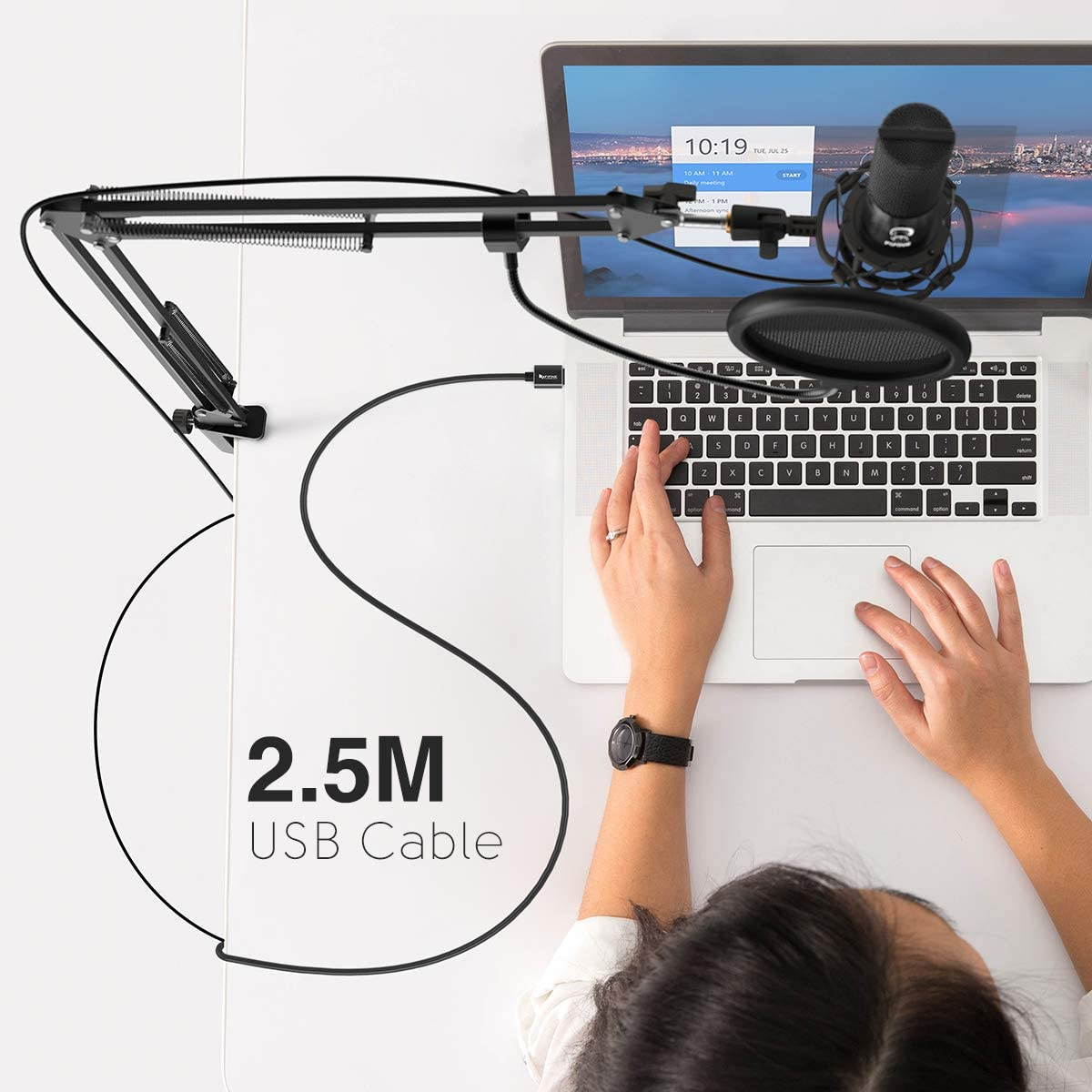 Studio Condenser USB Microphone Computer PC Microphone Kit with Adjustable Scissor Arm Stand Shock Mount for Instruments Voice Overs Recording Podcasting YouTube Karaoke Gaming Streaming