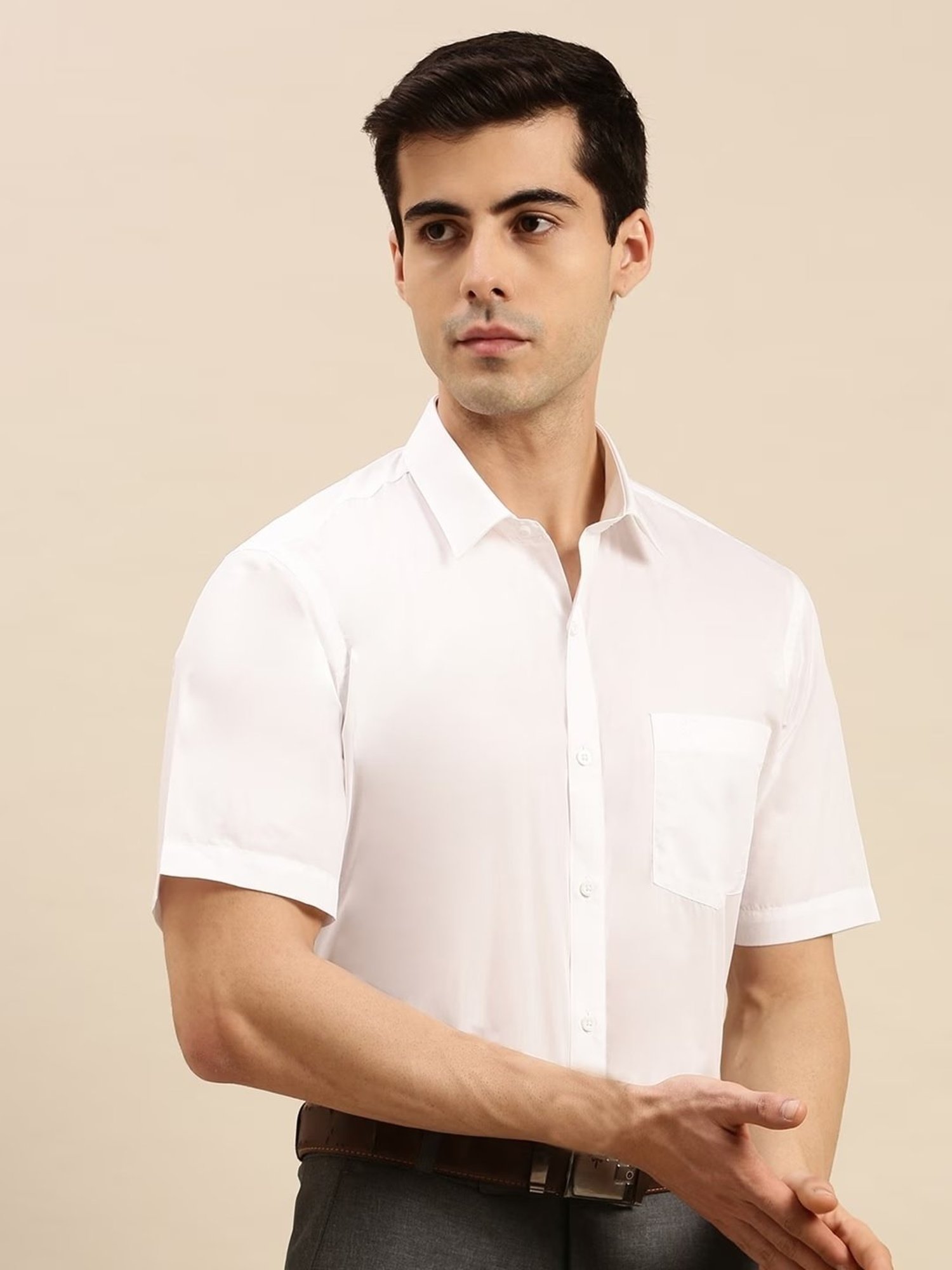 Ramraj White Cotton Regular Fit Half Sleeves Shirt