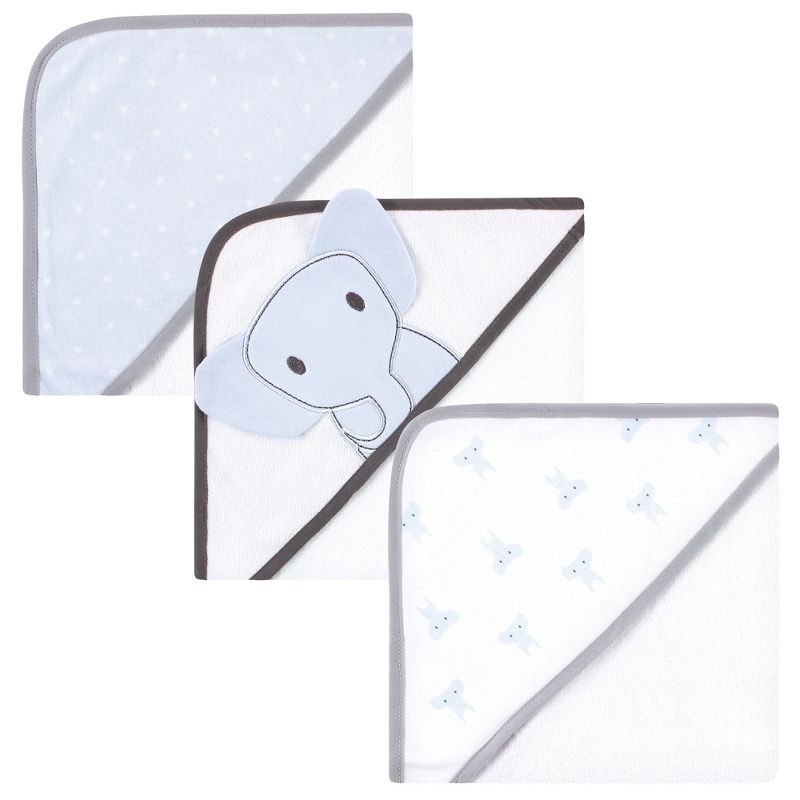 Hudson Baby Infant Boy Cotton Rich Hooded Towels, Blue Elephant, One Size
