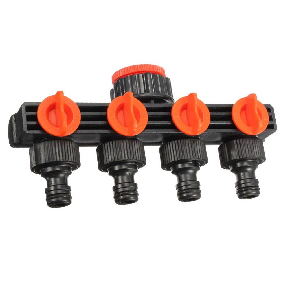 Garden Hose Quick Connector 4 Outlets Plastic Water Pipes Connector for Garden (Black and Jacinth)
