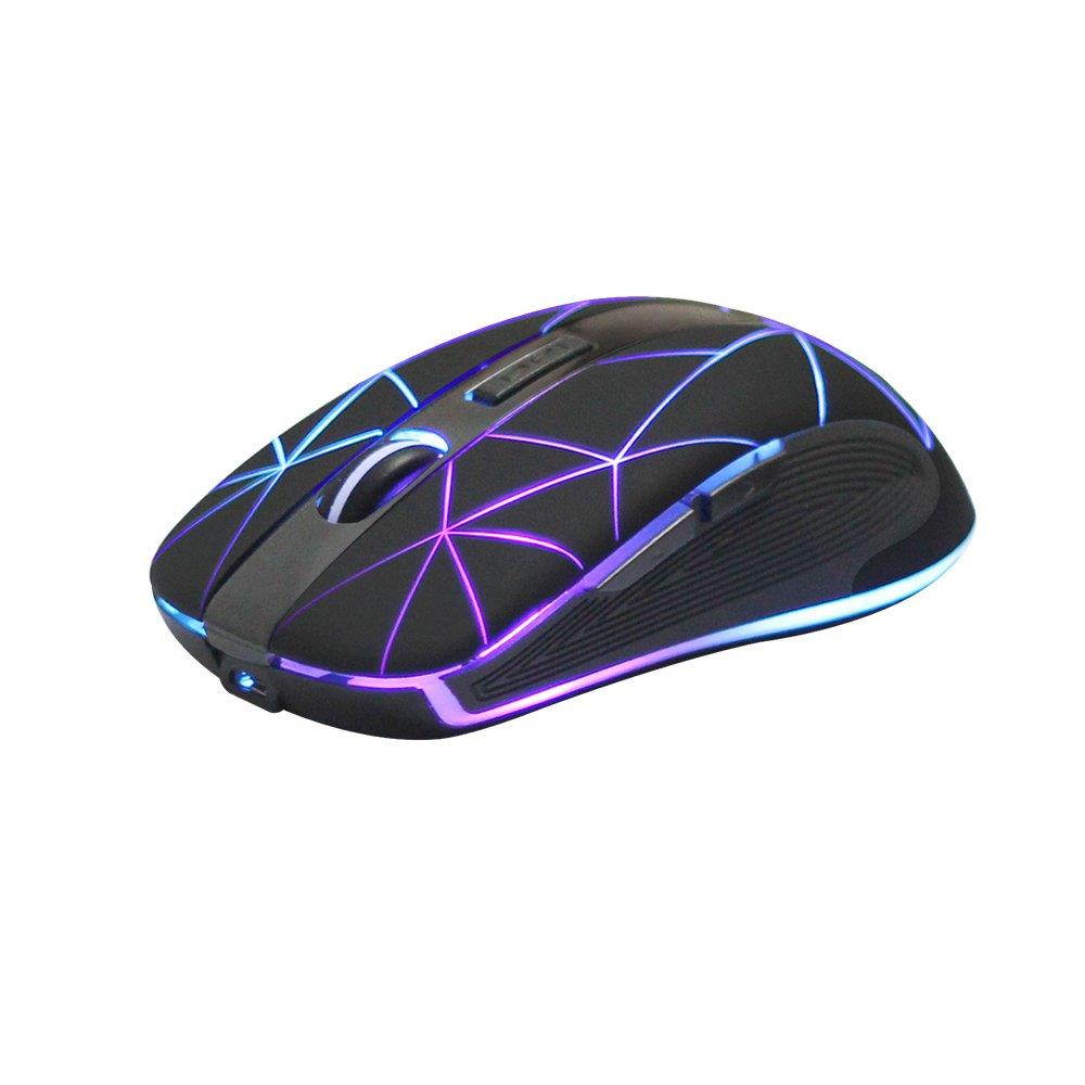 Rii RM200 Wireless Mouse,2.4G Wireless Mouse 5 Buttons Rechargeable Mobile Optical Mouse with USB Nano Receiver,3 Adjustable DPI Levels,Colorful LED Lights for Notebook,PC,Computer-Black