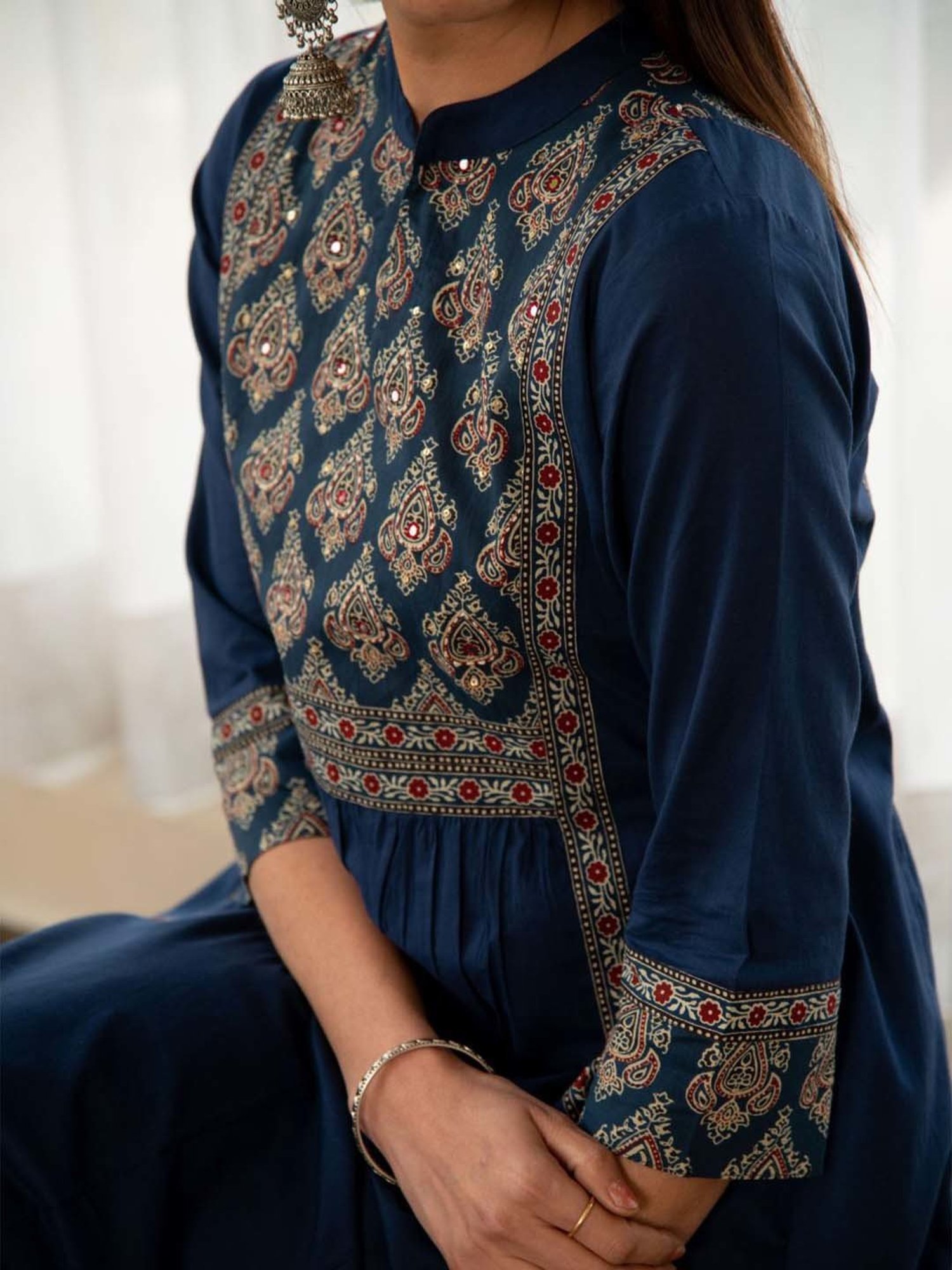 Ekohum Blue Cotton A-Line Kurta