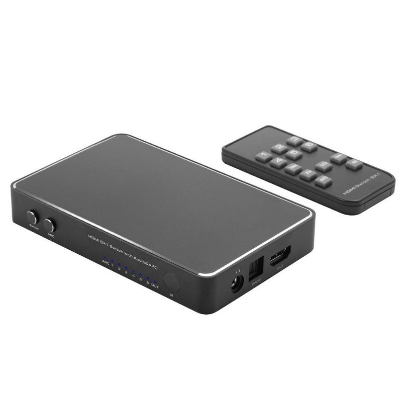 Insten 6-Port 4K HDMI Switch with Optical Toslink & 3.5mm Audio Out, 6x1 HDMI 1.4 Switcher support ARC 4K@30Hz for Soundbar Speaker HDTV PS4 Blu-Ray