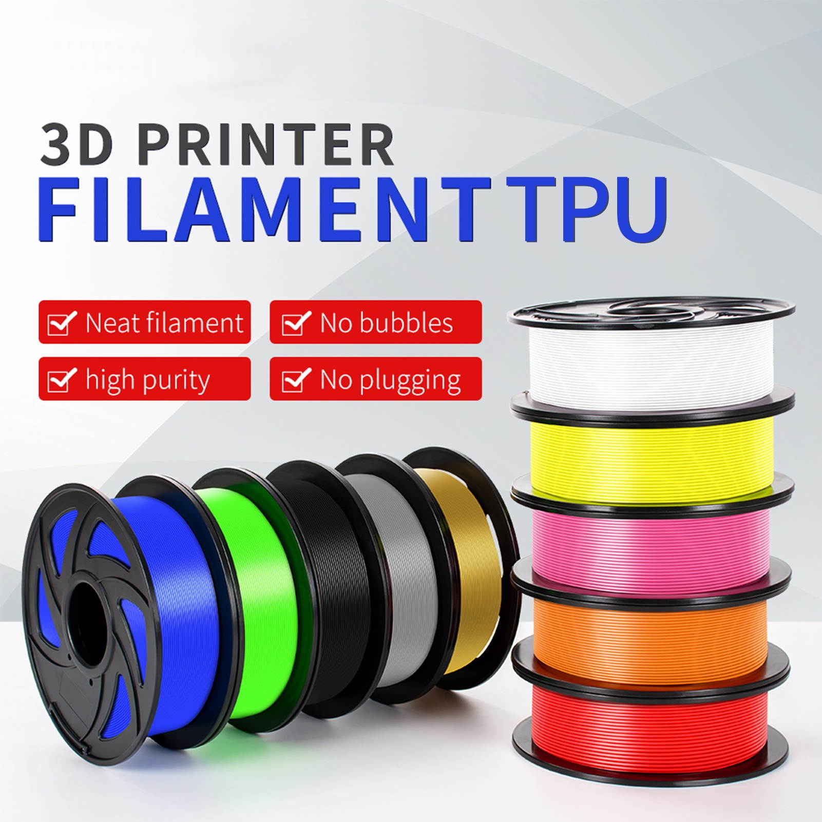 TRONXY TPU 3D Printer Filament 1.75mm Dimensional Accuracy +/- 0.05mm 1kg(2.2lbs) Spool, Blue
