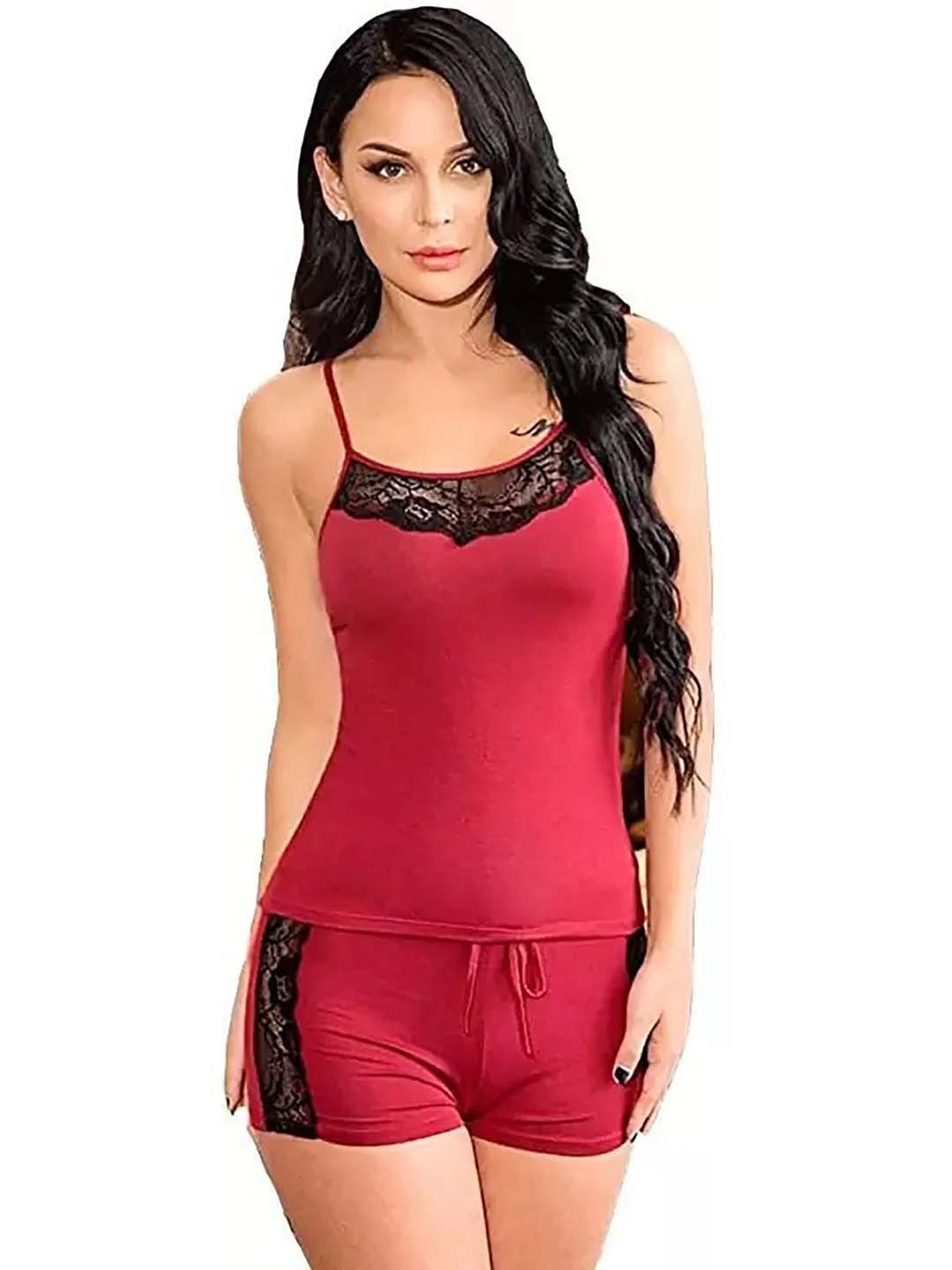 AROUSY Red Self Pattern Babydolls - Pack Of 2