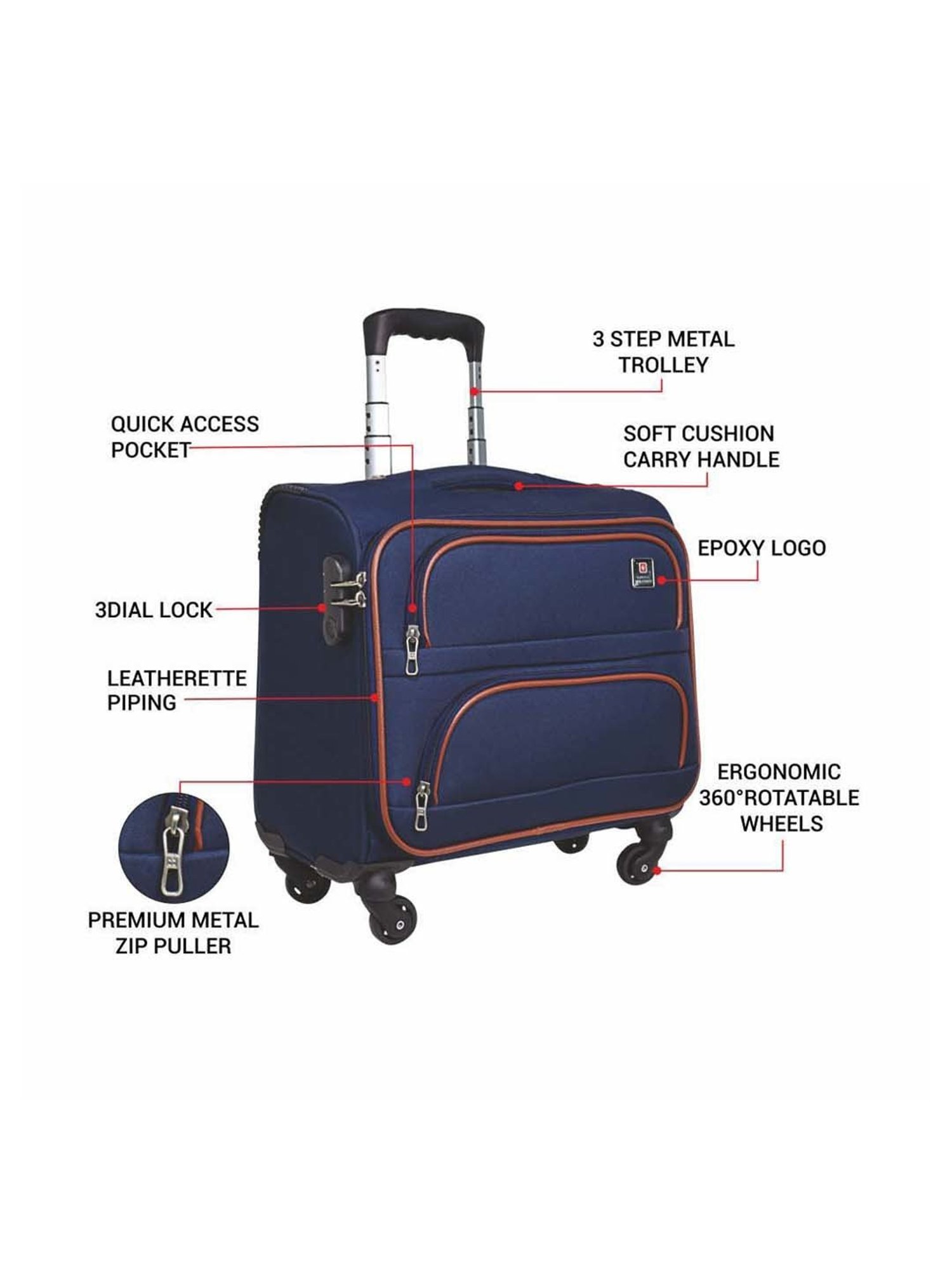Swiss Military Blue Solid Soft Overnighter Laptop Trolley Bag - 44 cm