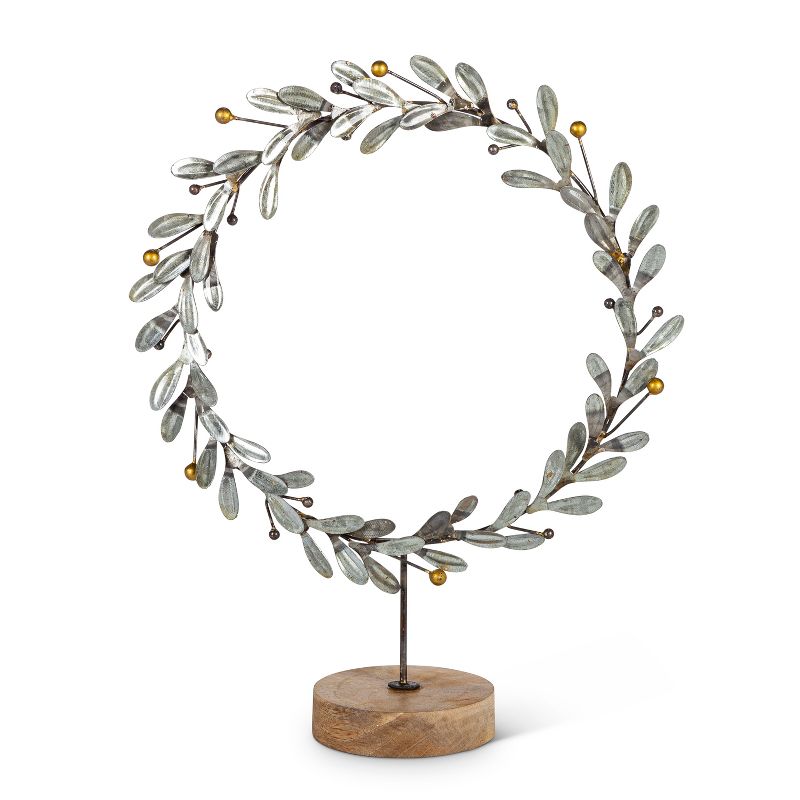 Lone Elm Studios 14.5-Inch tall Metal Wreath on Wooden Stand.
