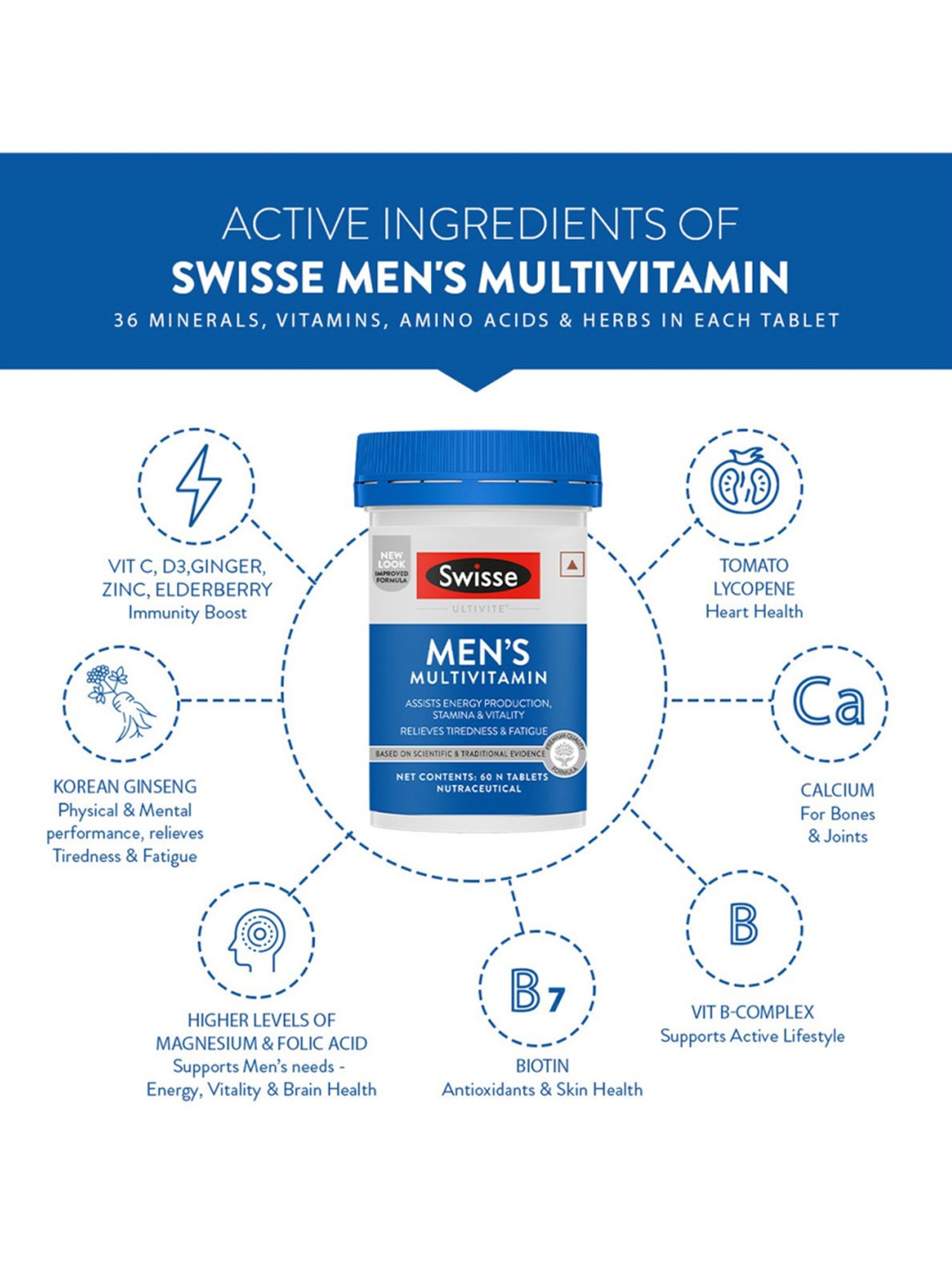 Swisse Ultivite Men Multivitamin Supplement for Energy - 60 Tablets