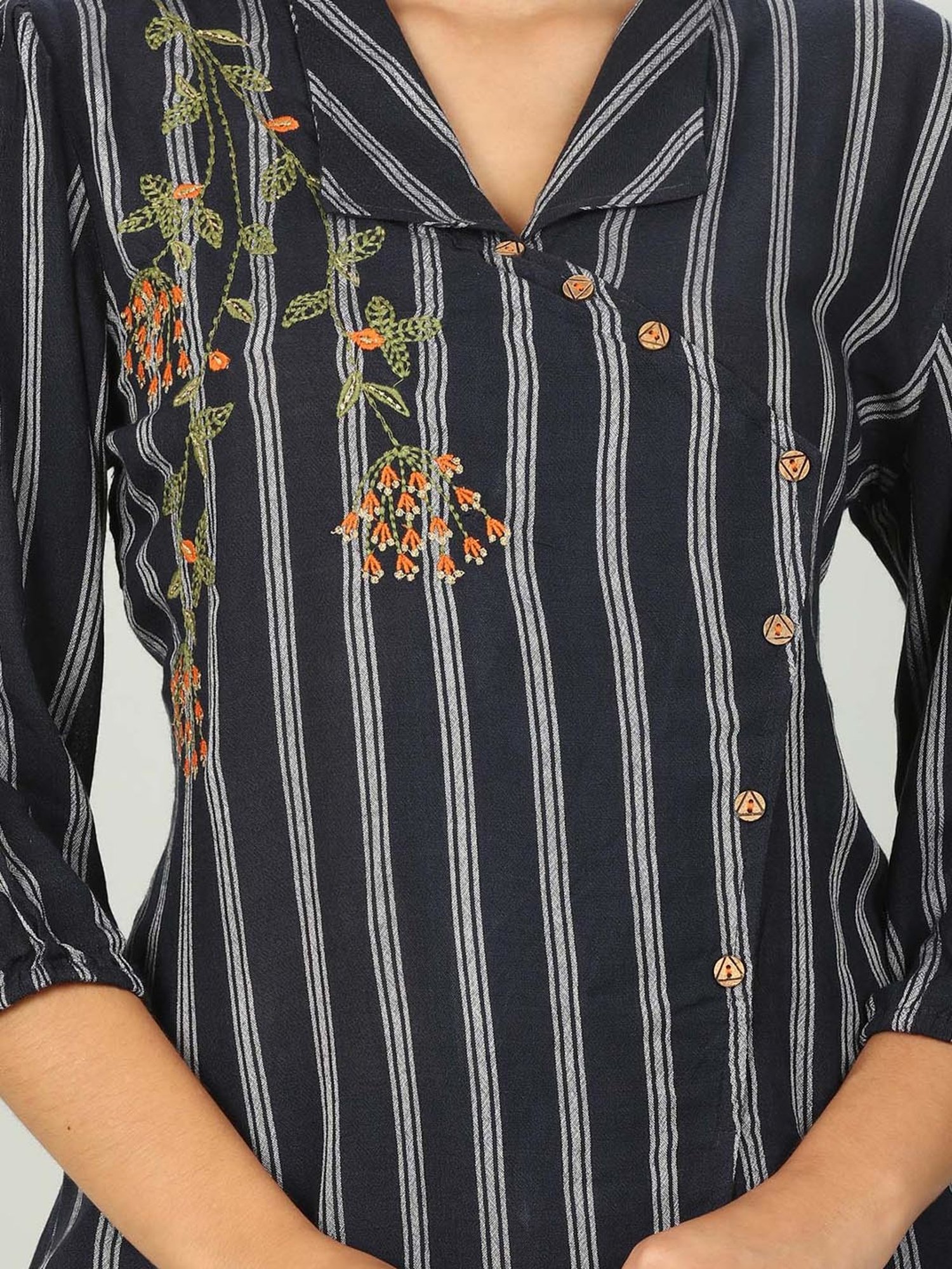 Mustard Navy Striped Shirt