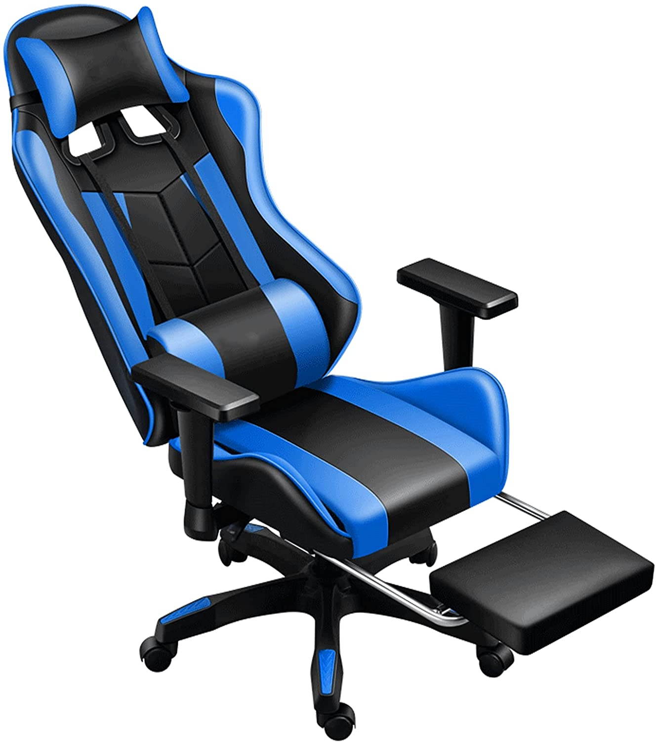 Weekan Gaming Chair Pu Leather Ergonomic Desk Racing Chair Height Adjustable Office Recliner With Removable Headrest Pillow and Massage Lumbar Cushion,Gray