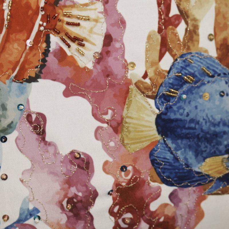 20" x 20" Sealife Beaded & Embroidered Decorative Patio Throw Pillow - Edie@Home