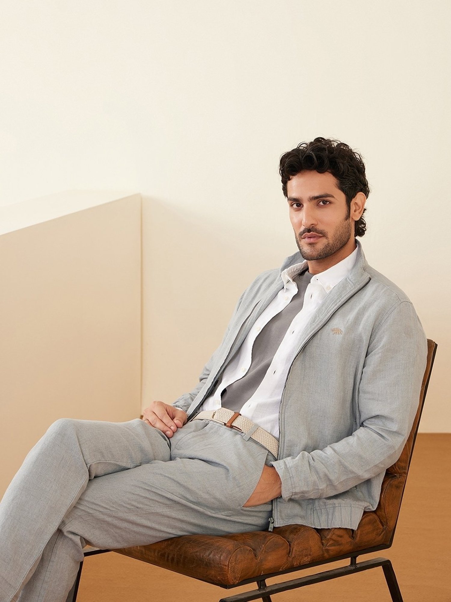 Andamen Grey Linen Regular Fit Solid Trousers