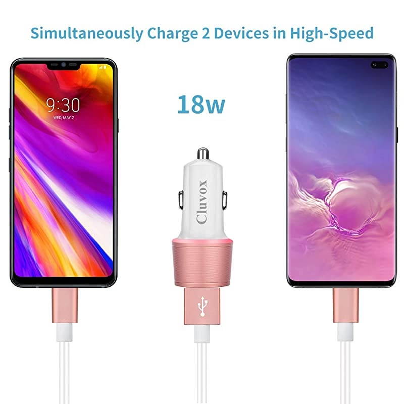 USB C Car Charger, Compatible for Samsung Galaxy S21/S20 Plus/Ultra/S20 FE/S10+/S10e/S9/S8/Note 20/10/9/8/A20/A50/A70/A10S, Quick Charge 3.0 Dual USB Rapid Car Charger with Type C Cable 3.3ft